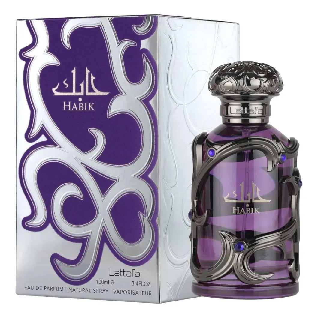 YARA LATTAFA Habik Eau De Parfum 100ML With Original Gift Box Long Lasting Rich Oriental Floral Woody Fragrance Unisex Perfume Transparent Purple Bottle Black Metal Gem Decor Luxury Scent Wedding Party Gift for Men Women
