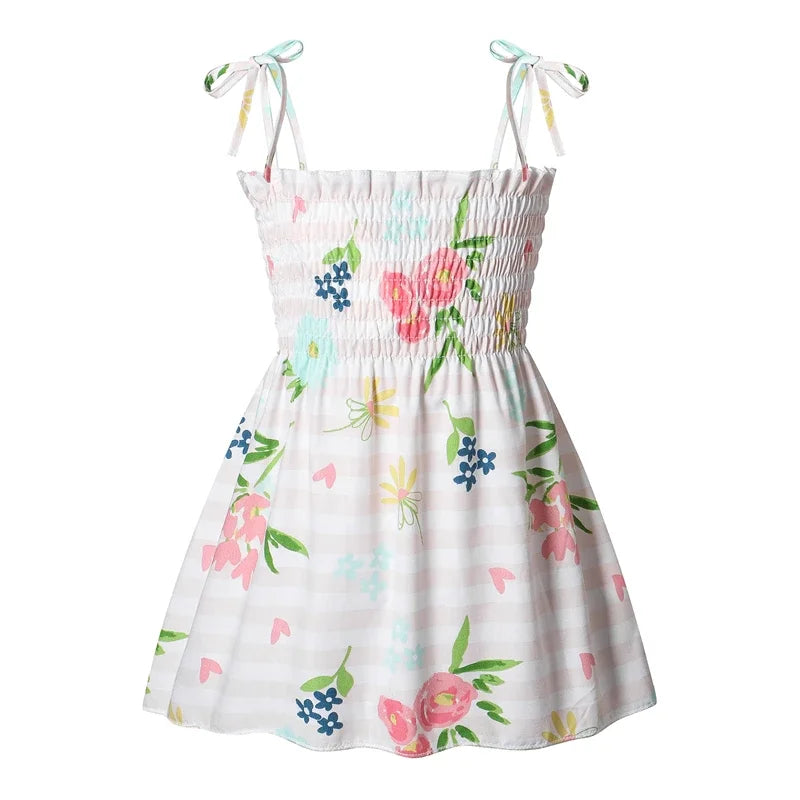 1-6 Years Kids Girls Sleeveless Flower Sundress Summer Beach Strap Princess Dress Cotton Children Clothes Girls Casual Dresses