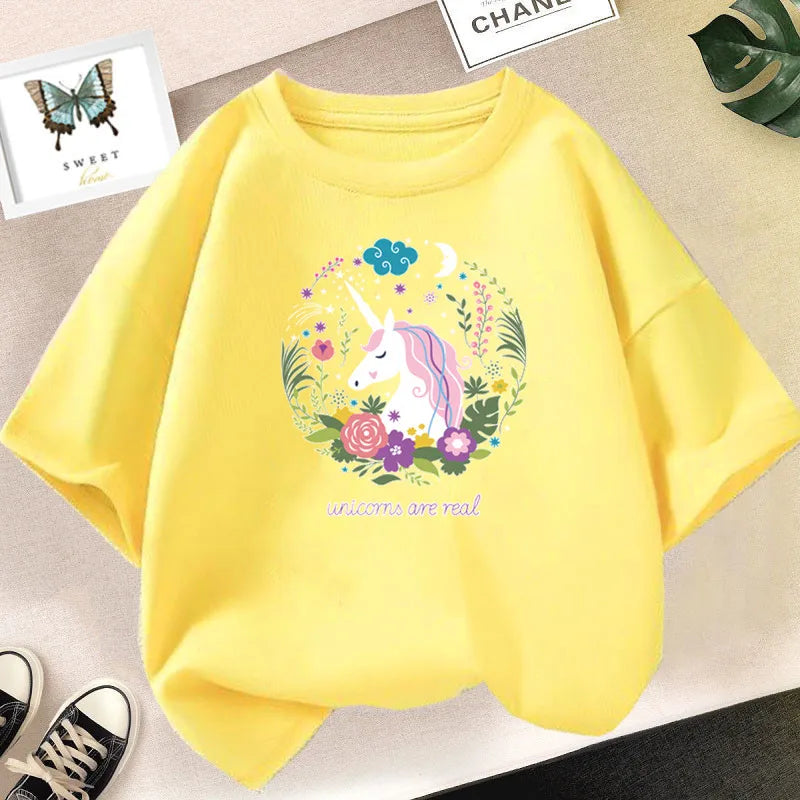 Girls Clothes 2024 Summer Fashion T-Shirt Fun And Cute Cat Kitten Print Short-Sleeved Tops Children Summer Clothes