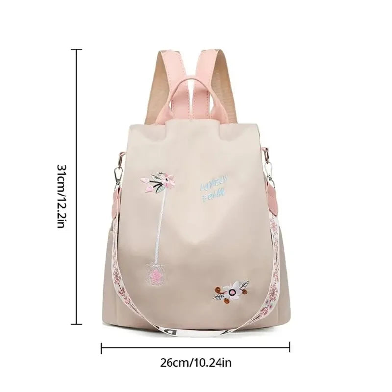 Waterproof Oxford Women Backpack Fashion Anti-theft School Bag Embroidery Designer Female Large Capacity Travel Shoulder Handbag