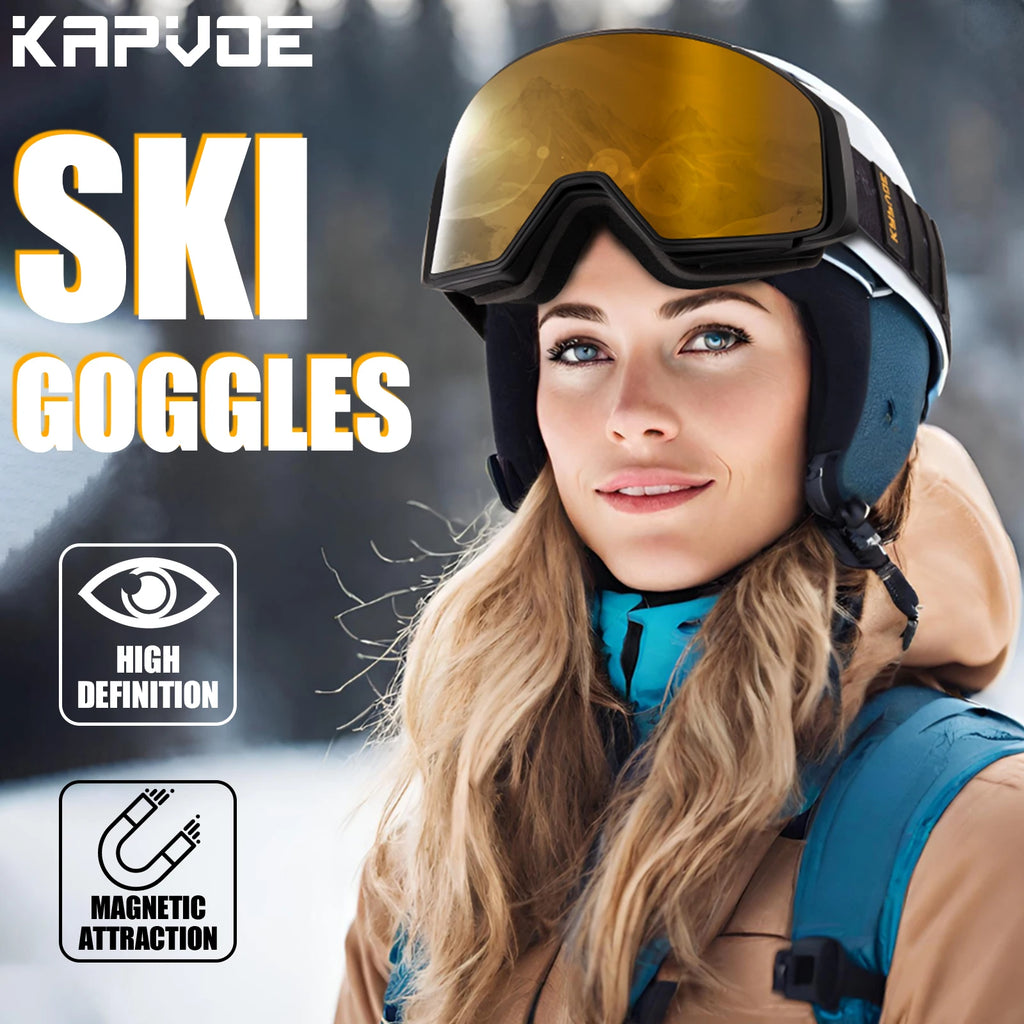KAPVOE Ski Goggles Double Magnet adsorpt Layers UV400 Anti-fog Ski Glasses Snow Snowboard Glasses Snowmobile Eyewear