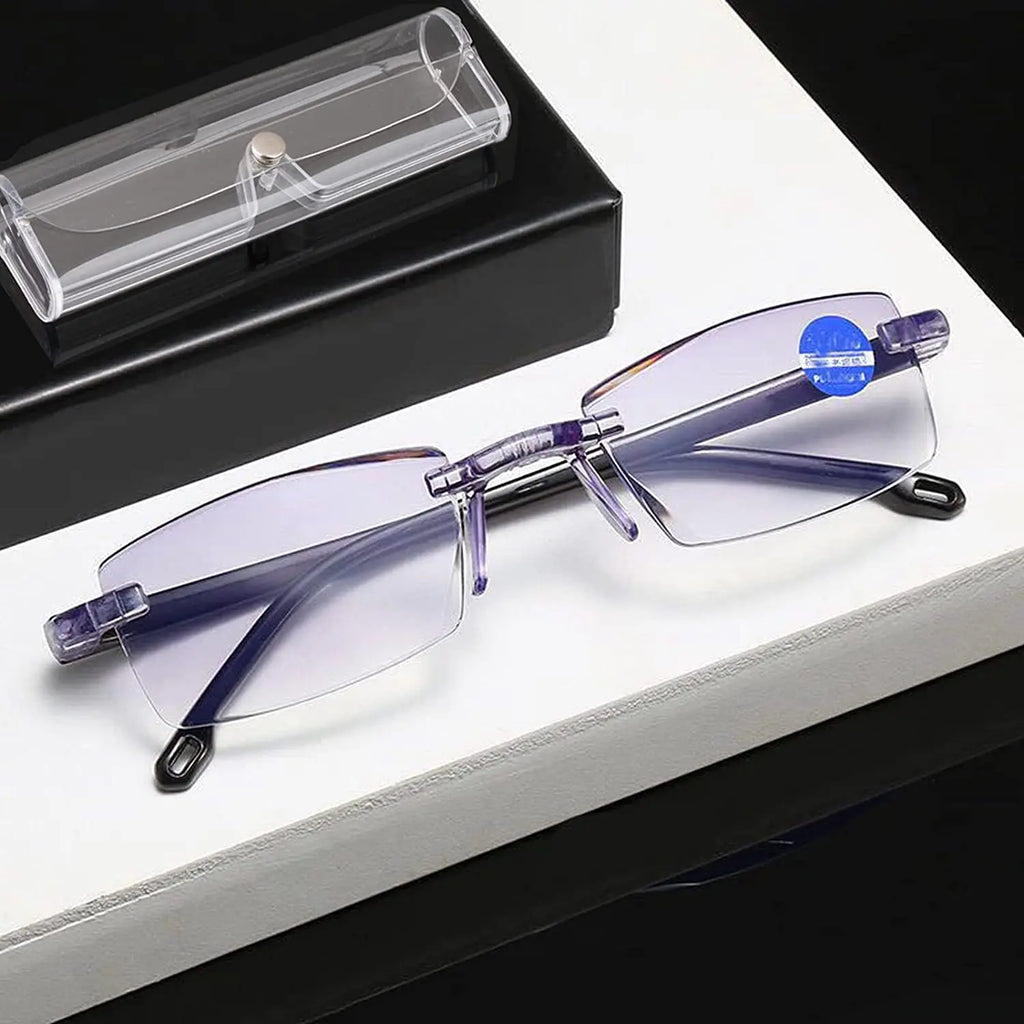 New Diamond-cut Bifocal Progressive Reading Glasses Men Blue Light Blocking Multifocal Eyewear Ultralight Rimless Eyeglasses