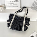 Women Niche Sweet Lace Shoulder Bag Korean Style Vintage Polka Dot Canvas Handbag Large Capacity Multi Pocket Commuting Tote Bag