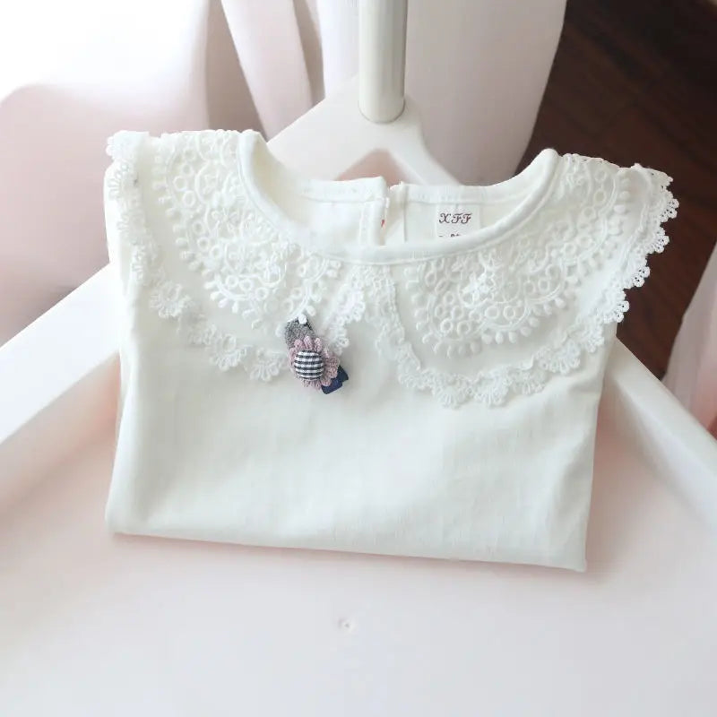 Children's  Shirts School Girls White Tops Long Sleeve Lace Shirts Kids Shirt Baby Toddler Teen Casual Children Clothes