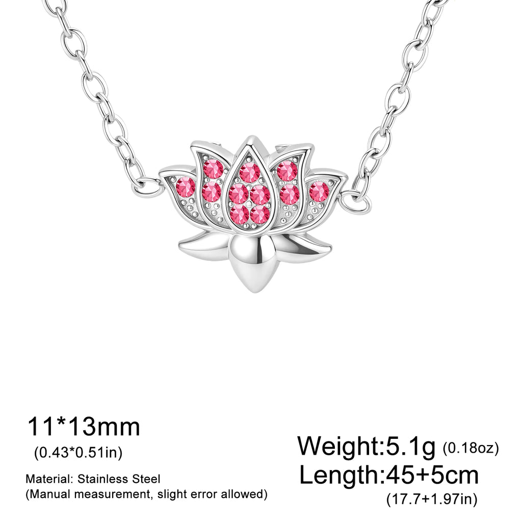 Skyrim Lotus Pendant Necklace for Women Stainless Steel Gold Color Cubic Zirconia Flower Clavicle Chain Spiritual Yoga Jewelry