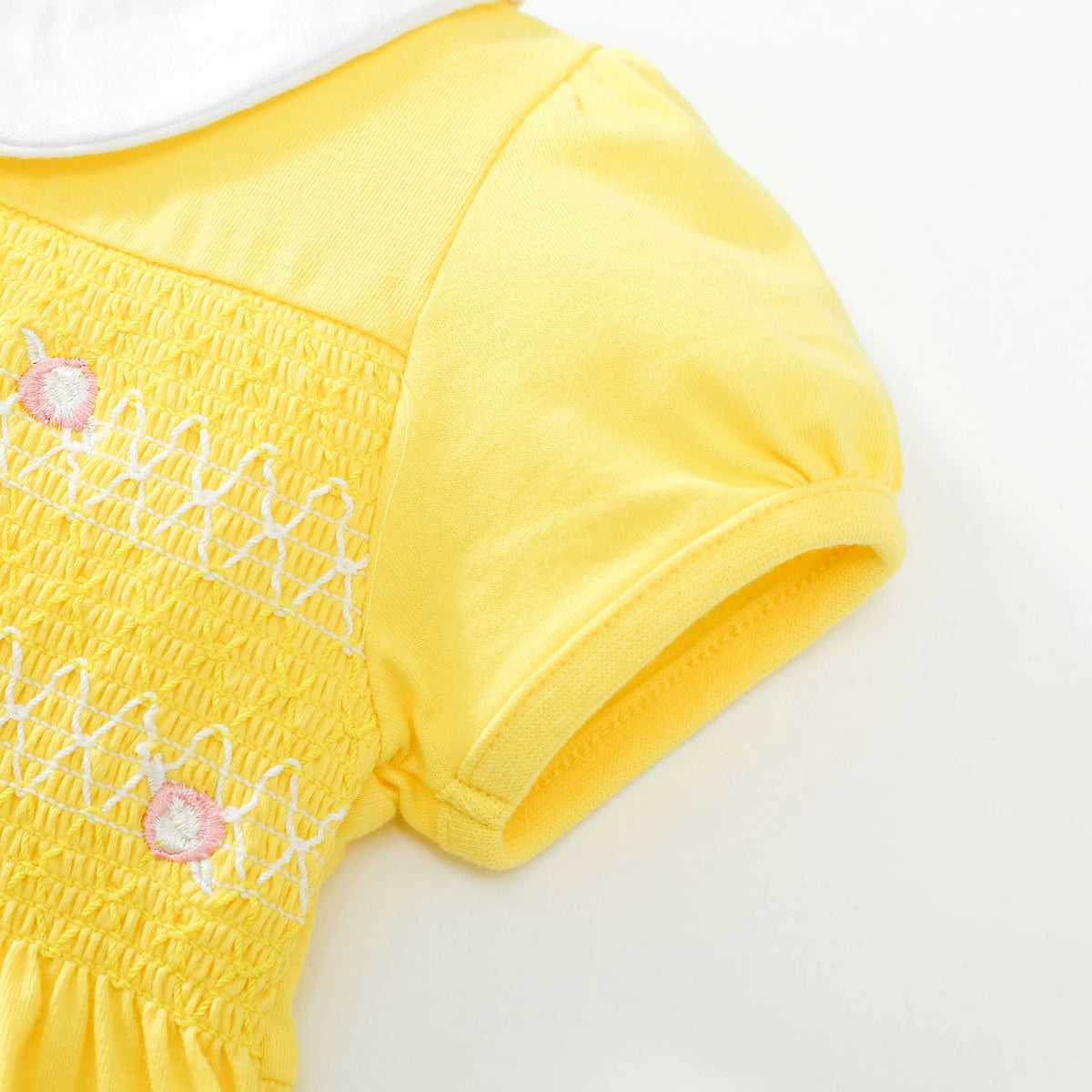 TUONXYE Summer Baby Girl Dress Cotton Button Smocked Floral Embroidery Short Sleeve Kids Princess Party Dresses