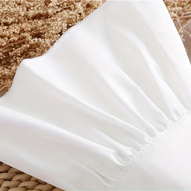 2pcs Ruffles Simple White Cuffs Trumpet Shaped Sleeve Button Casual Fake Cuff Women Clothing Accessories Wrist Wrap Cuffs