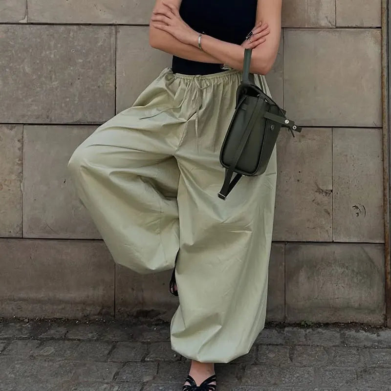 100% Cotton High Quality Women Casual High Waist Bloomers Long Pants Fashion Big Wide Leg Pants Women Clothes Trousers