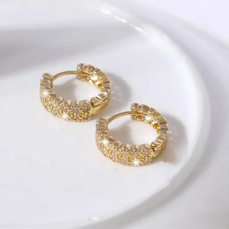 Fashionable And Elegant Shining Zircon Golden Hoop Earrings For Women's Classic Retro Banquet Decoration Exquisite Festival Gift