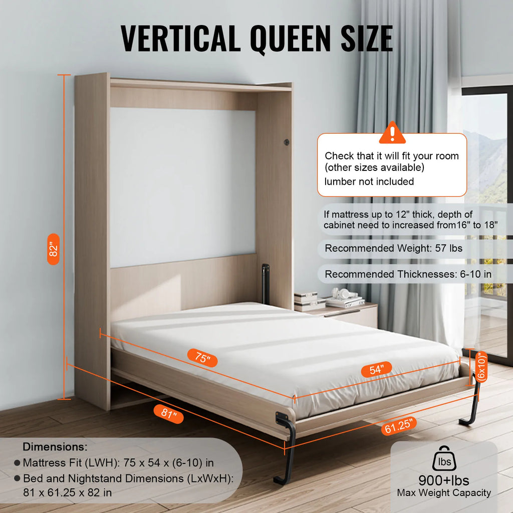 SucceBuy Murphy Bed Kit Full Size Vertical Deluxe DIY Wall Mechanical Hardware Pneumatic Lever Heavy Duty Frame for Guestroom