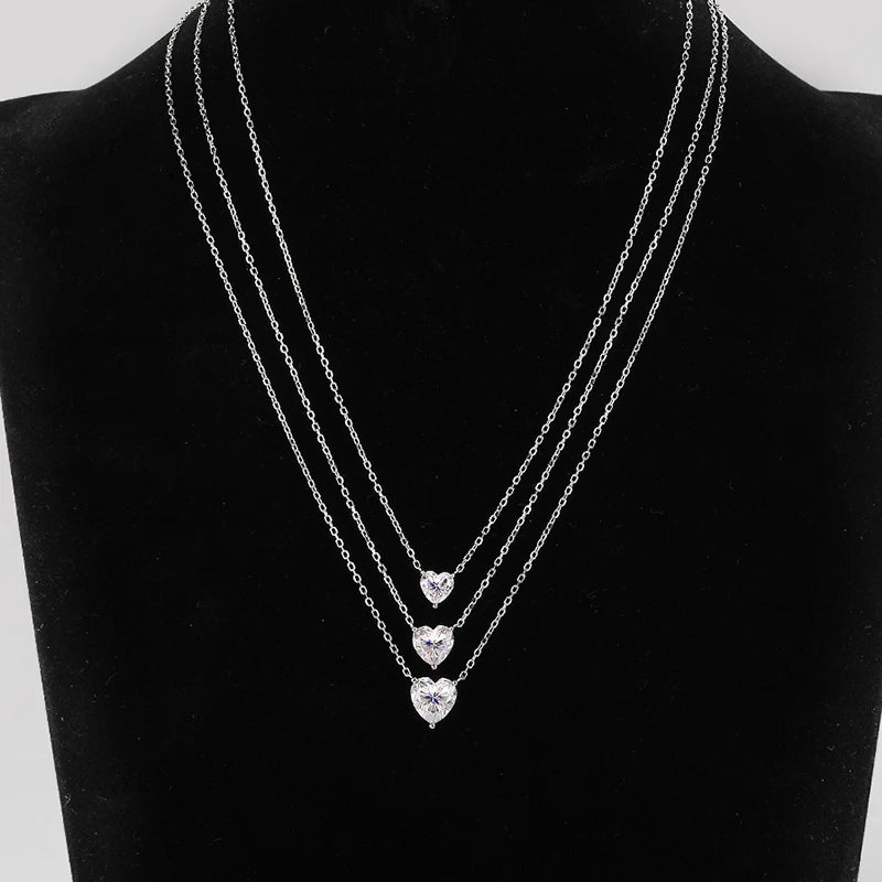 WSHUO 1/2/3ct Heart Cut Moissanite Pendant Necklace S925 Pure Silver Plated 18K Gold Women Necklace jewelry Gift GRA Certified