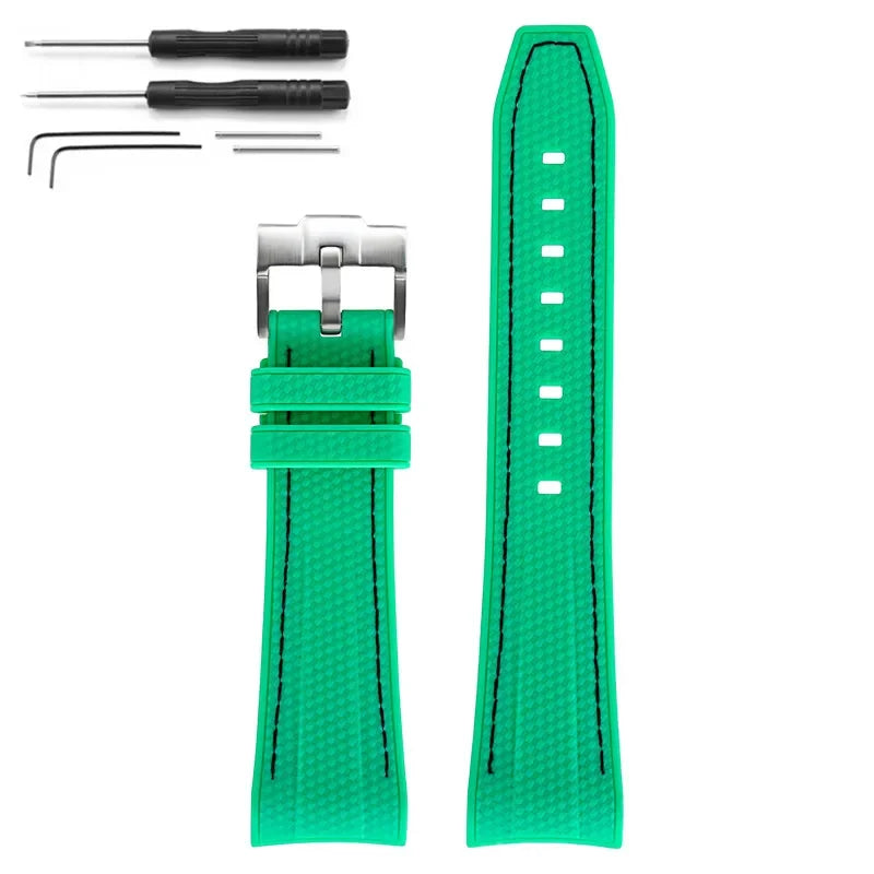 Rubber Silicone Watch Band for Swatch X Blancpain GREEN ABYSS Curved End Waterproof Sport Woven Pattern Strap Bracelet 22mm