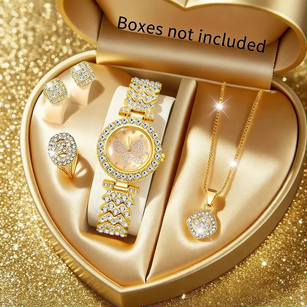 2026Fashion Roman pattern diamond inlaid women's watch quartz watch bracelet women's watch set