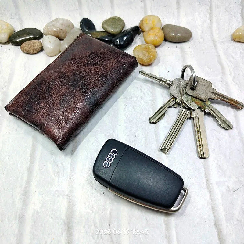 Blongk Zippered Waist Pack Genuine Leather Belt Bag Small Credit Card Holder Mini Car Key Case Pouch Wallet Men Women L1006D-S