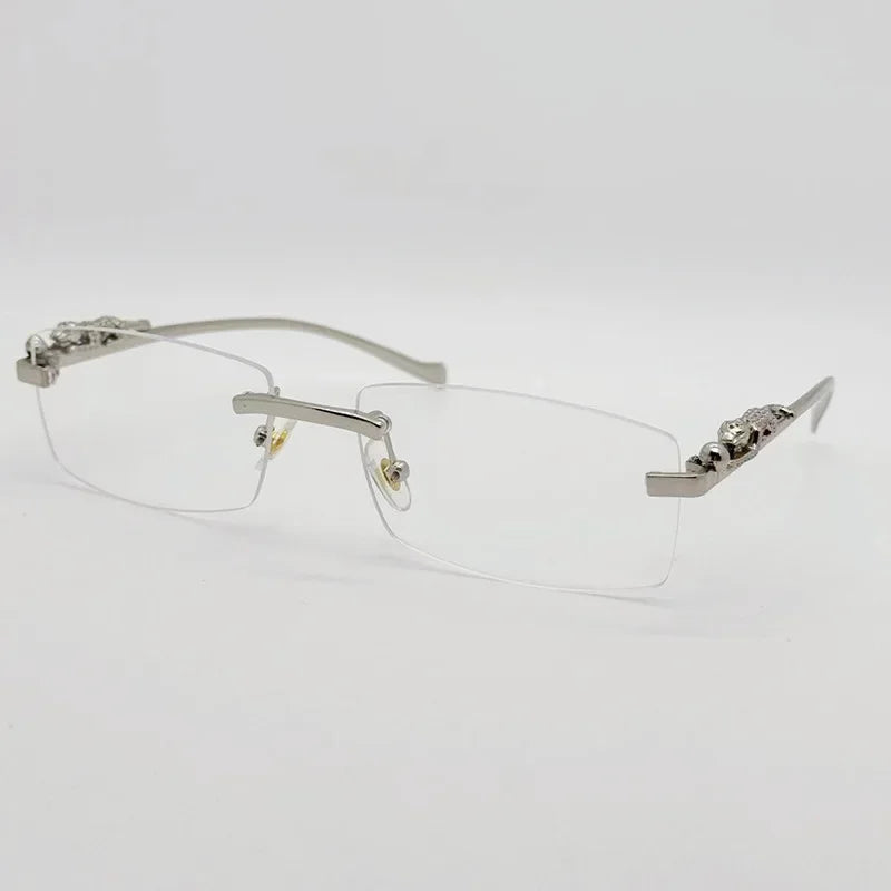 Rimless Glasses Frame Women Men Fashion Cheetah Decoration Business Cool Eyeglasses Frames