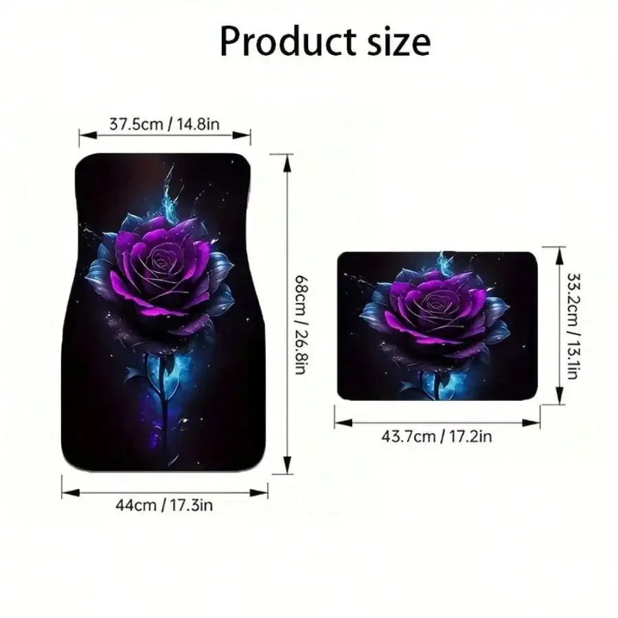 4-Piece rose-patterned car floor mats, non-slip all-season vehicle mats, ideal Christmas gift for cars and SUVs, men and women