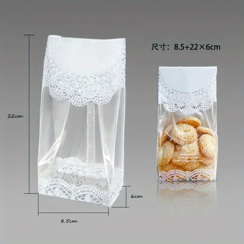 50pcs/lot White Lace Cookie Biscuit Bag Wedding Gift Candy Cupcake Hand Made DIY Christmas Plastic Packaging Bags
