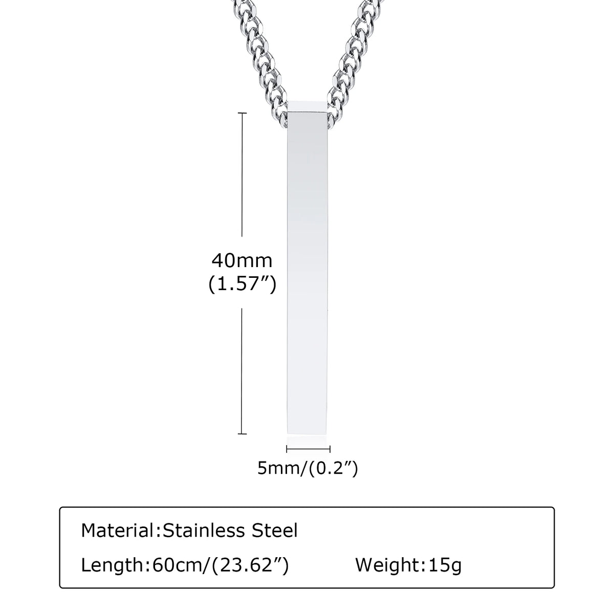 Waterproof Pillar Necklaces for Men Women,Stainless Steel Rectangle Vertical Bar Pendant Necklace,Simple Casual Collar Gifts