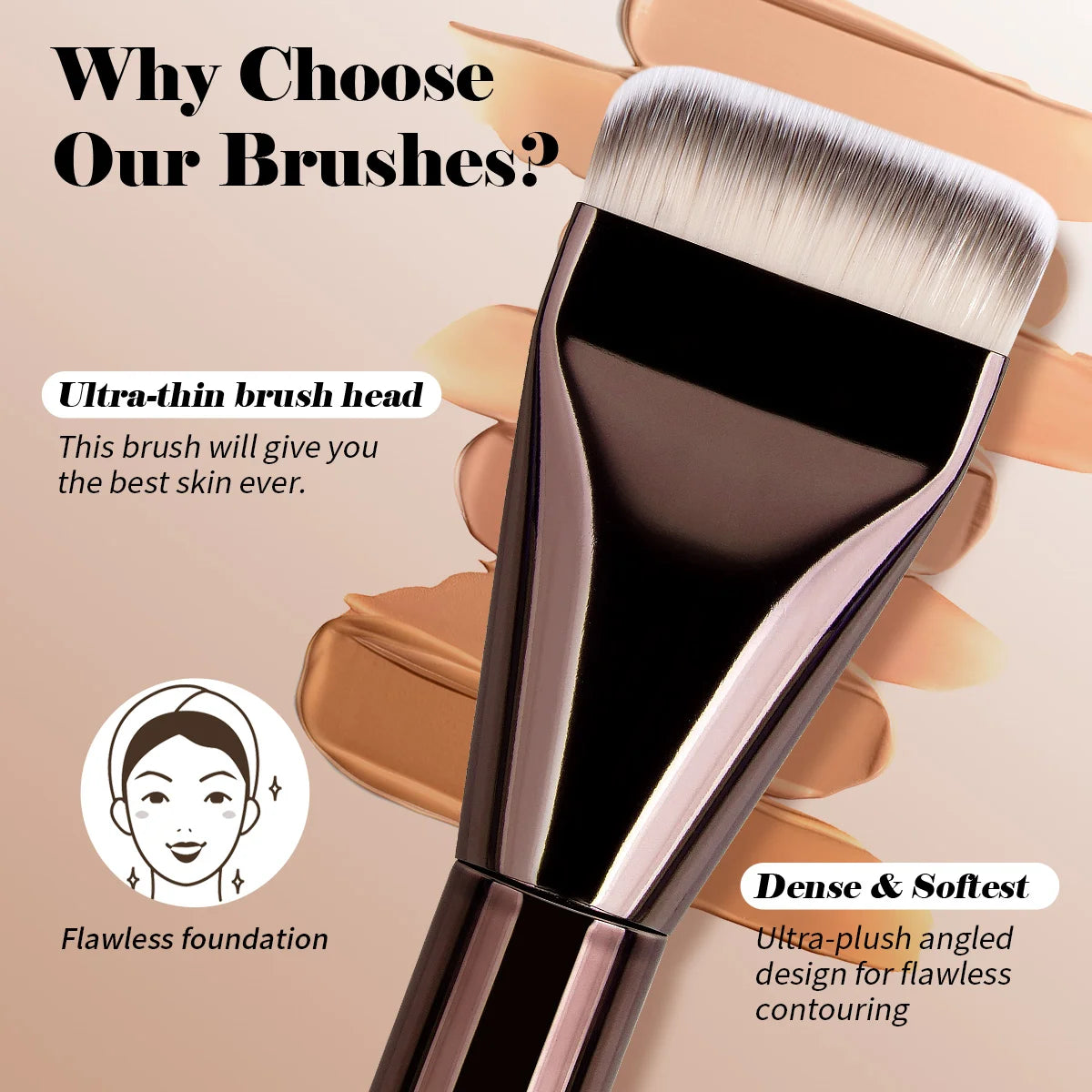 MAANGE 3pcs Makeup Brushes Aluminum Tube Makeup Brush Foundation Makeup Brush Thin Foundation Brush Kabuki Makeup Tools for Girl