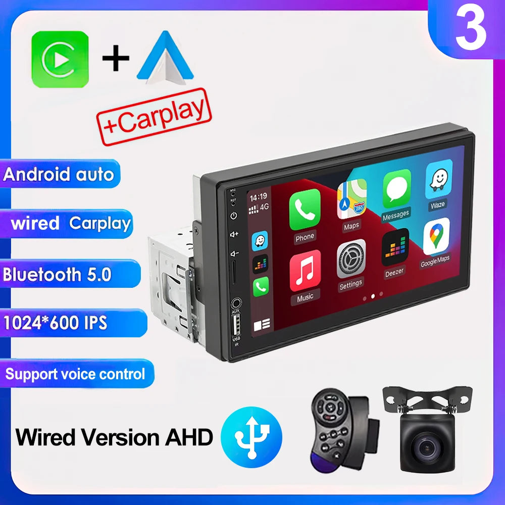 HD 7inch IPS Touch Screen Universal 1Din Caplay  Android auto Car Radio Stereo Multimedia Player  Autoaudio FM Receiver Monitor