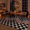 Large Indoor Area Rug, Soft Velvet Low Pile Checkered Retro Rainbow Wave Rug, Non-slip Dotted Backing, Machine Washable for Living Room, Bedroom