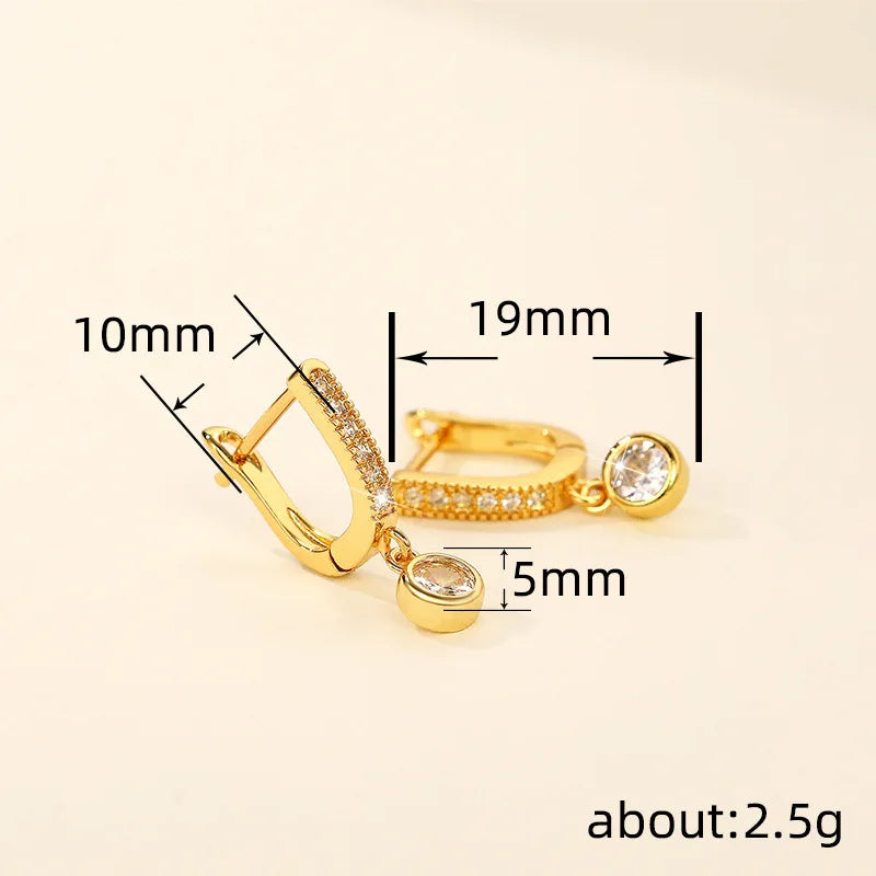 Huitan Fashion Simple Gold Color Women Drop Earrings with Round CZ Charm Creative Accessories Fancy Gifts Statement Jewelry