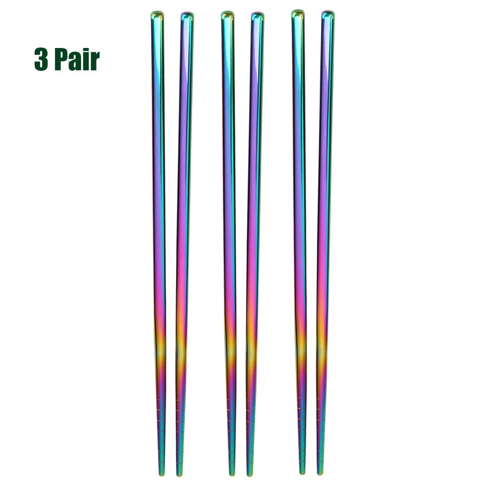1-5 Pair Stainless Steel Chopsticks Metal Chop Sticks Tableware Silver Gold Multicolor Wedding Party Festival Supplies
