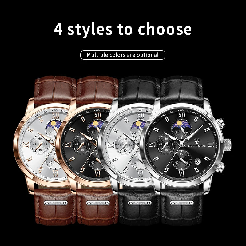 LIGE Casual Men Watch Luxury Leather Waterproof Sport Quartz Wristwatch Chronograph Military Watch for Men Relogio Masculino