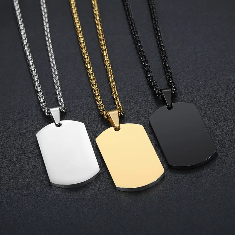 1PC 316L Stainless Steel Pendant Necklace Silver Gold Black Color Blank Dog Tag Plate Army Biker Chain Necklace Man Woman 3 Size