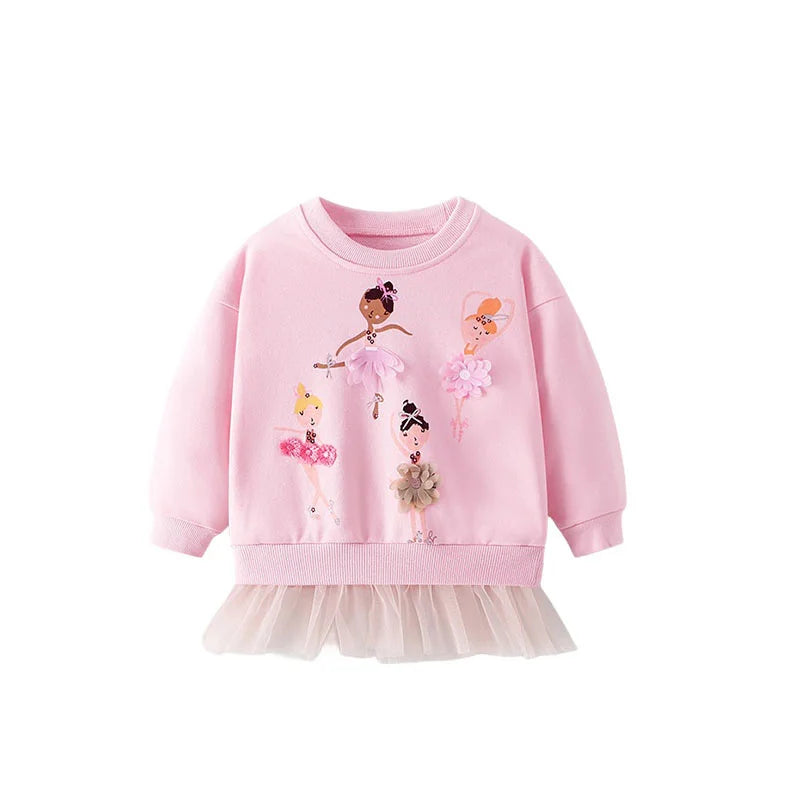 Jumping Meters New Arrival 2-7T Fairy Applique Baby Clothes Hot Selling Girls Sweatshirts Toddler Costume Hooded Shirts