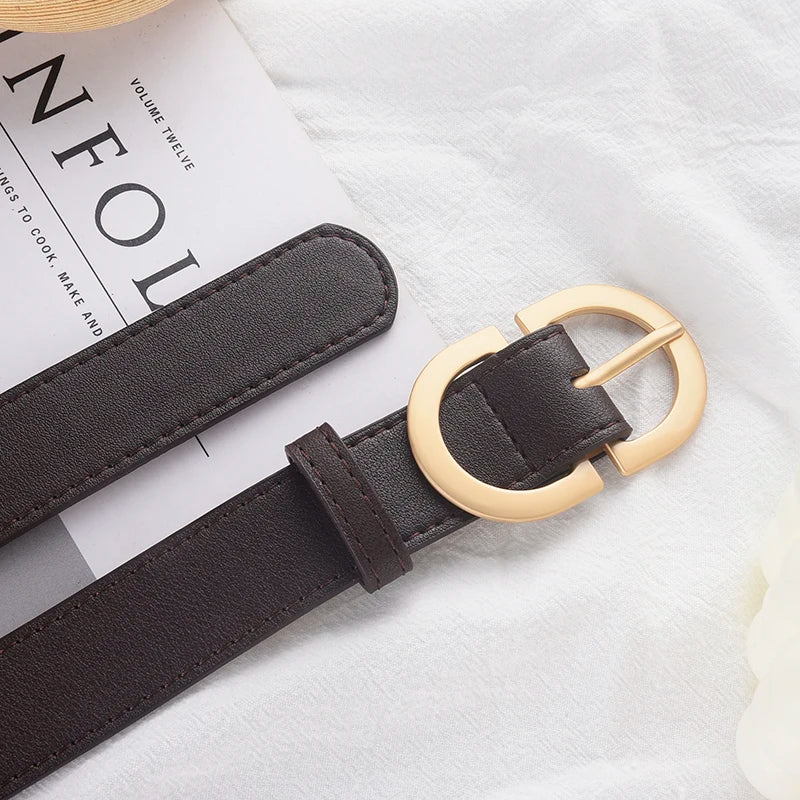 1pc New Women's Belt Fashion Trend Alloy Needle Buckle Shape Simple Pu Leather Decorative Waistband Students Daily Casual Wear