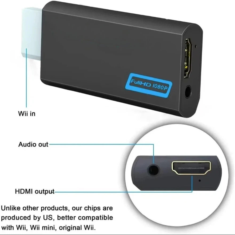 WII to HDMI-compatible Converter with 3.5mm Audio Video Cable Full HD 720P/1080P Wii2HD Adaptor for PC HDTV Monitor Display