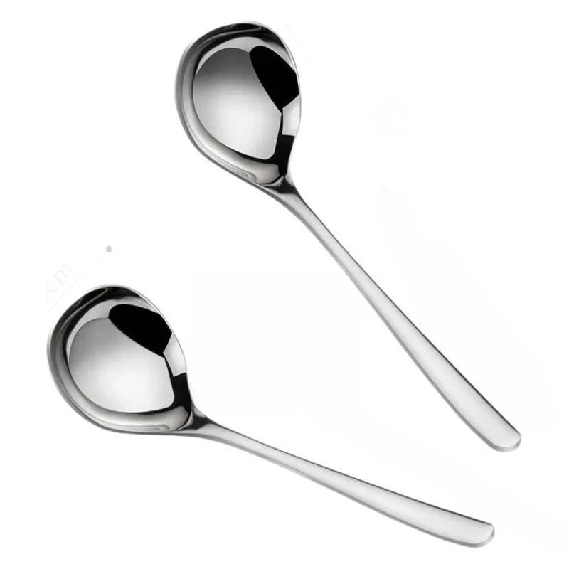 1PC Stainless Steel Soup Spoon Thickened Long Handle Commercial Household Soup Large Soup Watermelon Round Spoon