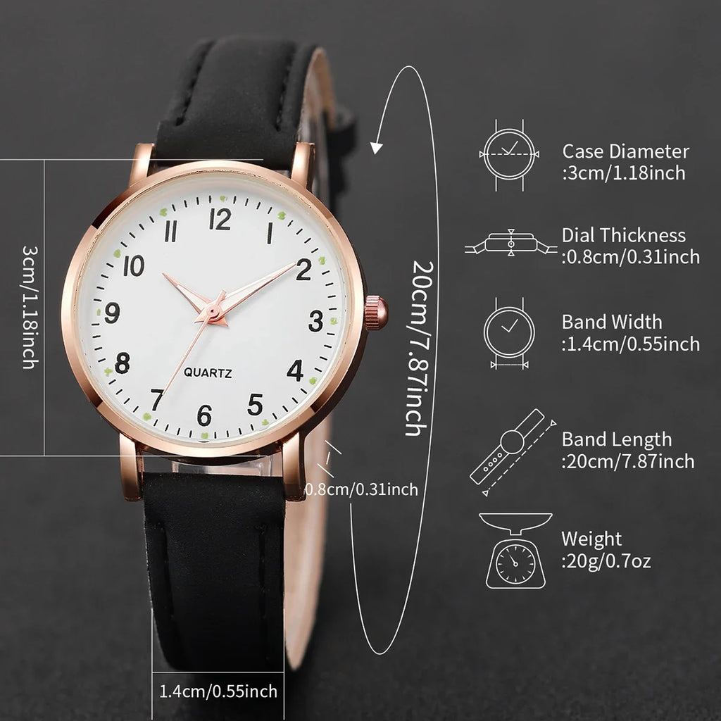 4/6PCS Fashion Arabic Dial Women Watches Ladies Leather Strap Quartz Wristwatch Heart Bracelets Set Reloj Mujer(Without Box)