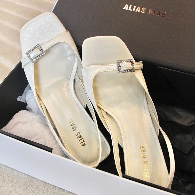 ALIAS MAE 2024 Summer New Silk Fine Heel with Diamond Buckle Women's Outdoor Street Photography Exquisite Versatile High Heels