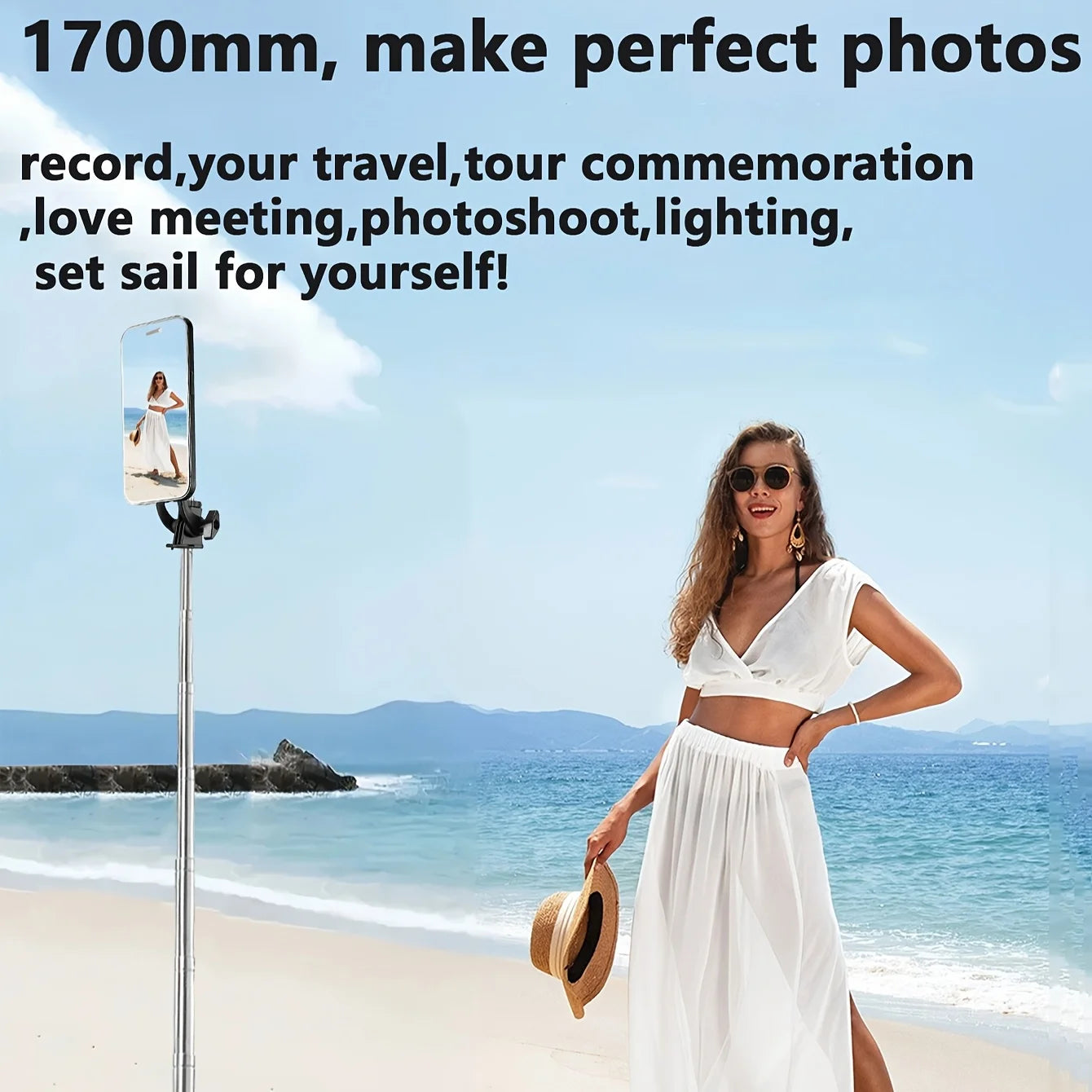 〈Magnetic Quick-Release〉Selfie Stick Tripod with Wireless Remote | Includes Universal Metal Plate for All Phones 170cm Travel st