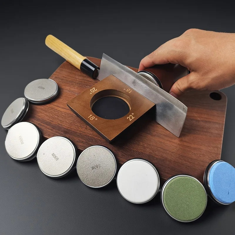 4-Angle Rolling Knife Sharpener 15/18/20/22° Roller Sharpeners Magnet Wooden Base Diamond Grinder Set Woodwork Sharpening System