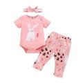 Newborn Baby girl Set Round neck Lovely Rabbit Print Romper+Pants+ Bow Knot 3Pcs 0-18 Month Baby Girl Suit Summer Casual Set