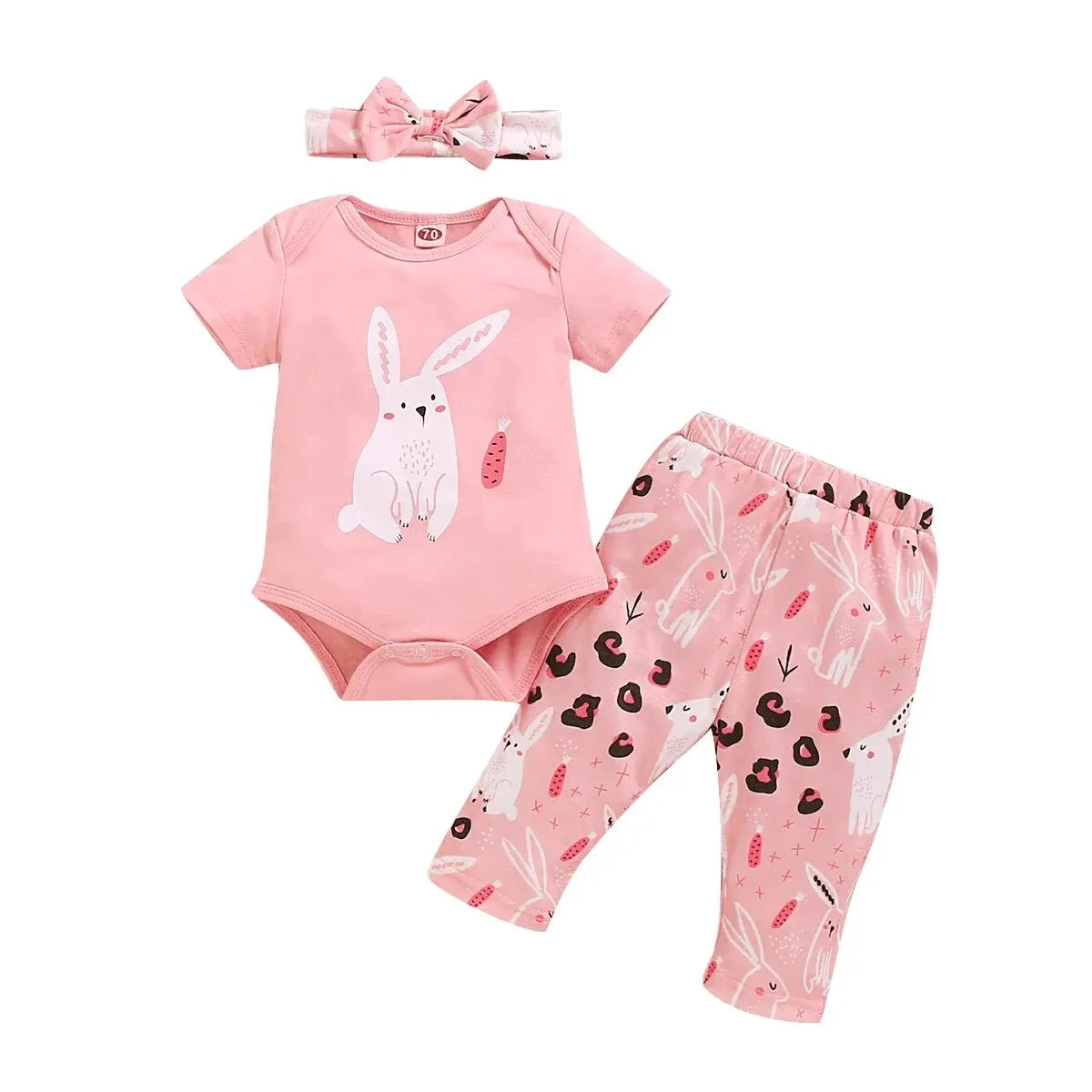 Newborn Baby girl Set Round neck Lovely Rabbit Print Romper+Pants+ Bow Knot 3Pcs 0-18 Month Baby Girl Suit Summer Casual Set