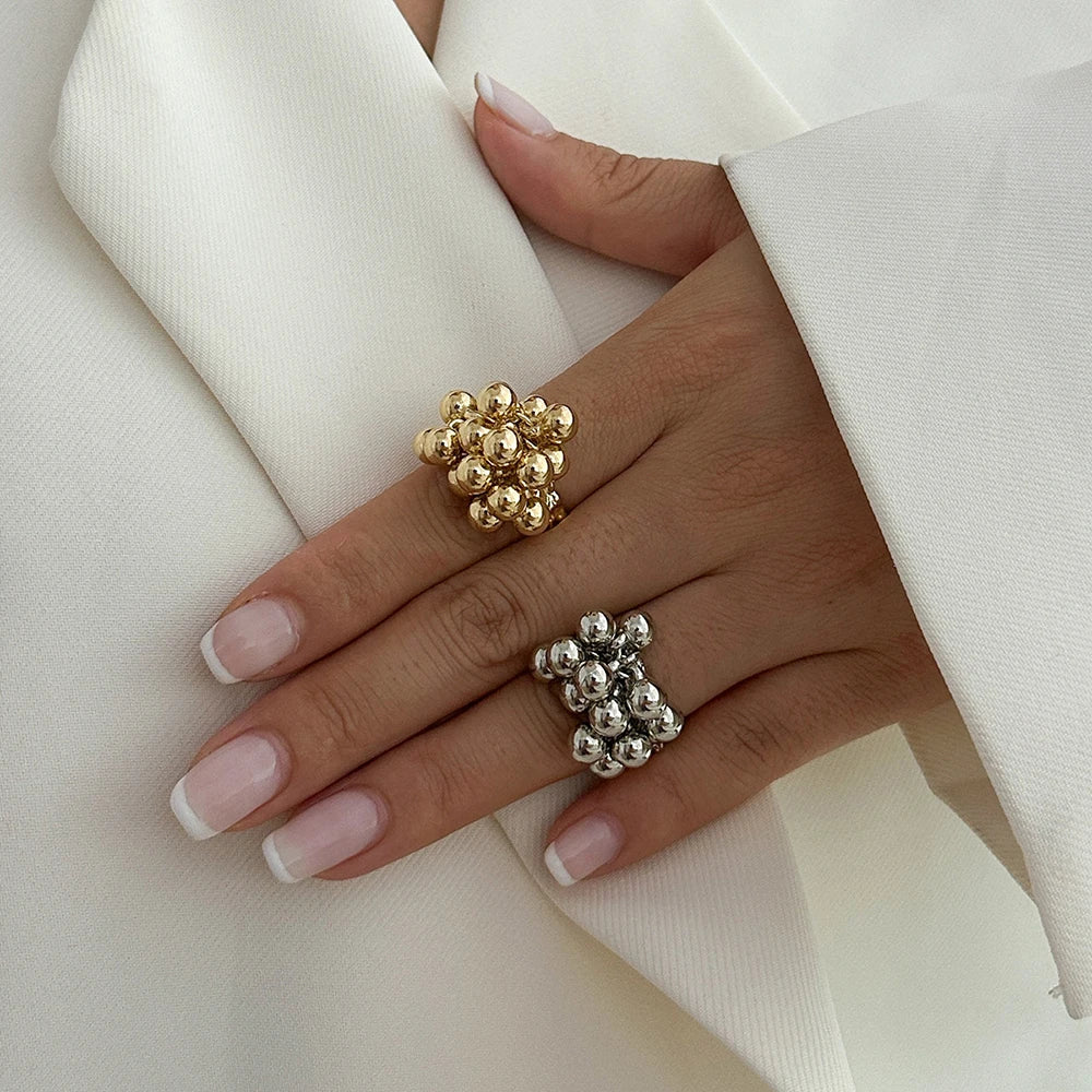 AETEEY Fashion Simple CCB Small Ball Ring for Women Men 2025 Punk Hip Hop Metal Open Finger Ring Female Jewelry Gift