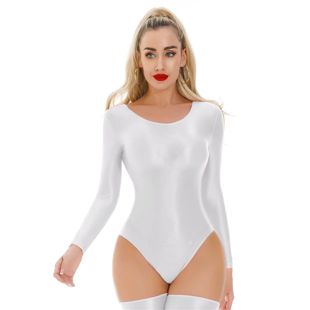 Sexy Women Stain Smooth HIgh Cut Bodysuit Oil Glossy Shiny Elastic Dance Tights Yoga Shaping Leotard One Pieces Thong