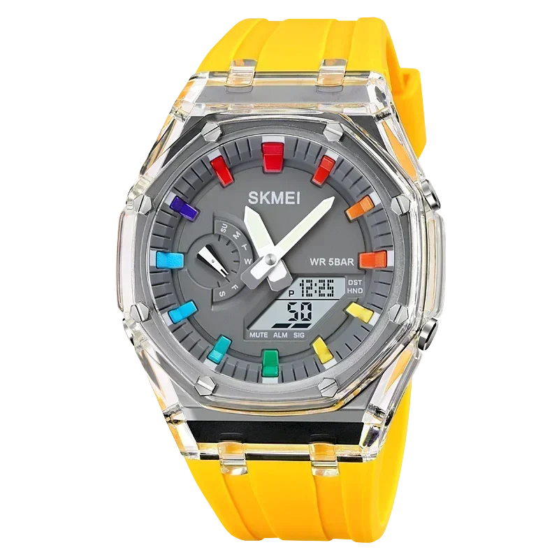 SKMEI 2100 Waterproof Men Watch Countdown Stopwatch Led Light Electronic Movement Wristwatch 5Alarm Clock 2 Time Digital Watches