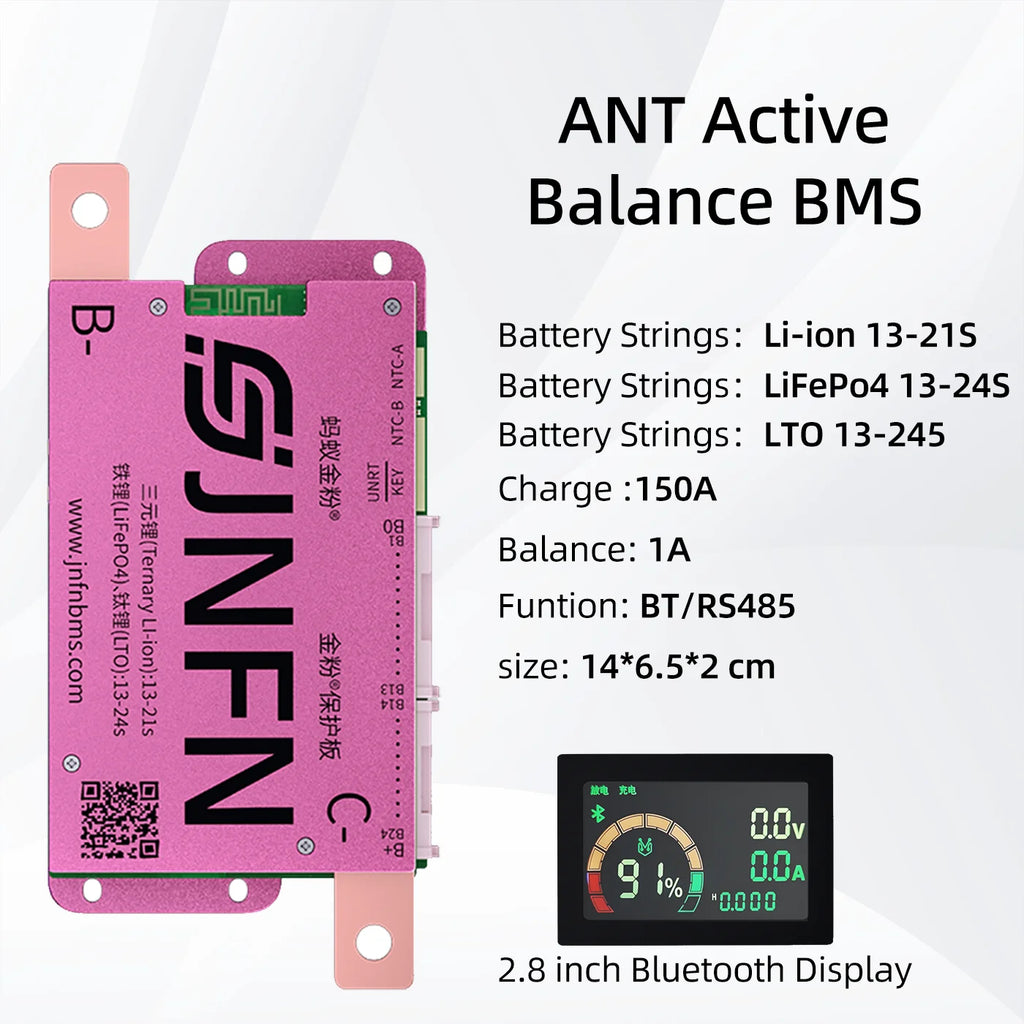 ANT BMS 1A Active Balance Smart BMS 13S 16S 48V 17S 20S 60V 24S 72V Lifepo4 18650 Li-Ion Lto 100A 120A 150A Battery Pack RS485
