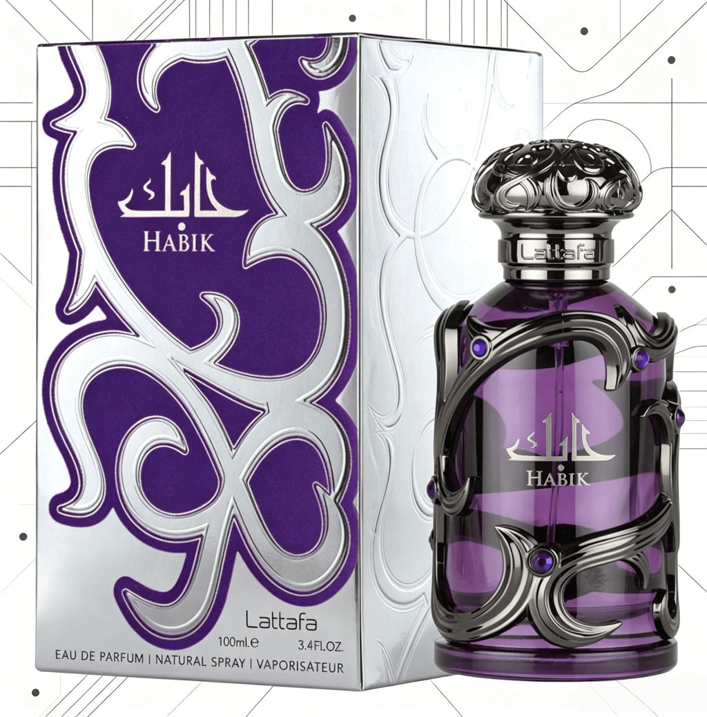 YARA LATTAFA Habik Eau De Parfum 100ML With Original Gift Box Long Lasting Rich Oriental Floral Woody Fragrance Unisex Perfume Transparent Purple Bottle Black Metal Gem Decor Luxury Scent Wedding Party Gift for Men Women