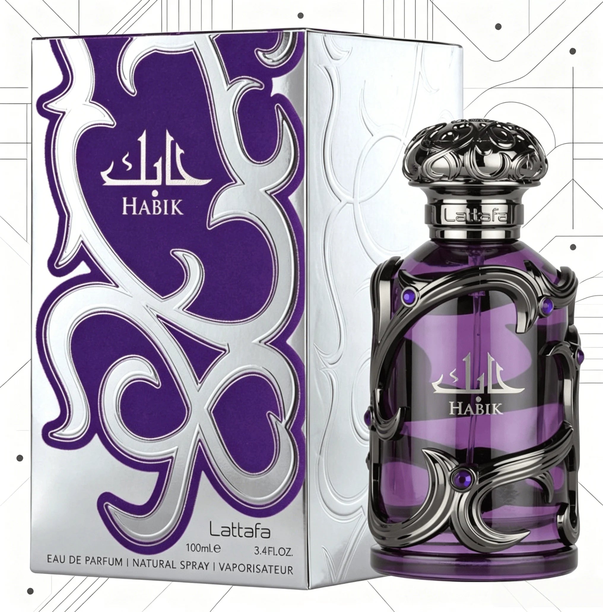 YARA LATTAFA Habik Eau De Parfum 100ML With Original Gift Box Long Lasting Rich Oriental Floral Woody Fragrance Unisex Perfume Transparent Purple Bottle Black Metal Gem Decor Luxury Scent Wedding Party Gift for Men Women