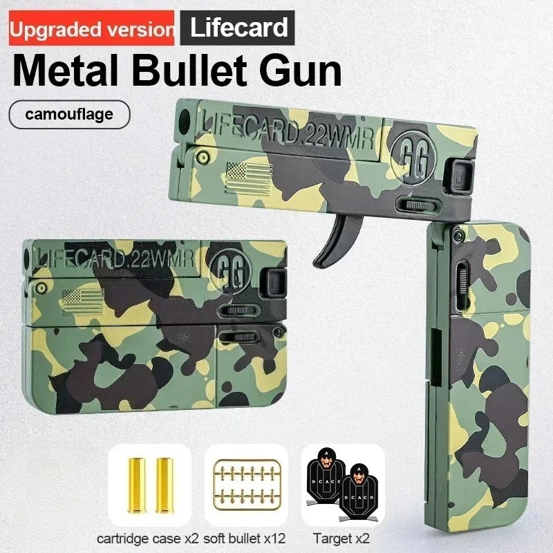 New Upgraded Lifecard Metal Folding Toy Gun With Soft Bullets Alloy Pistol Shooting Model for Kids for Adults