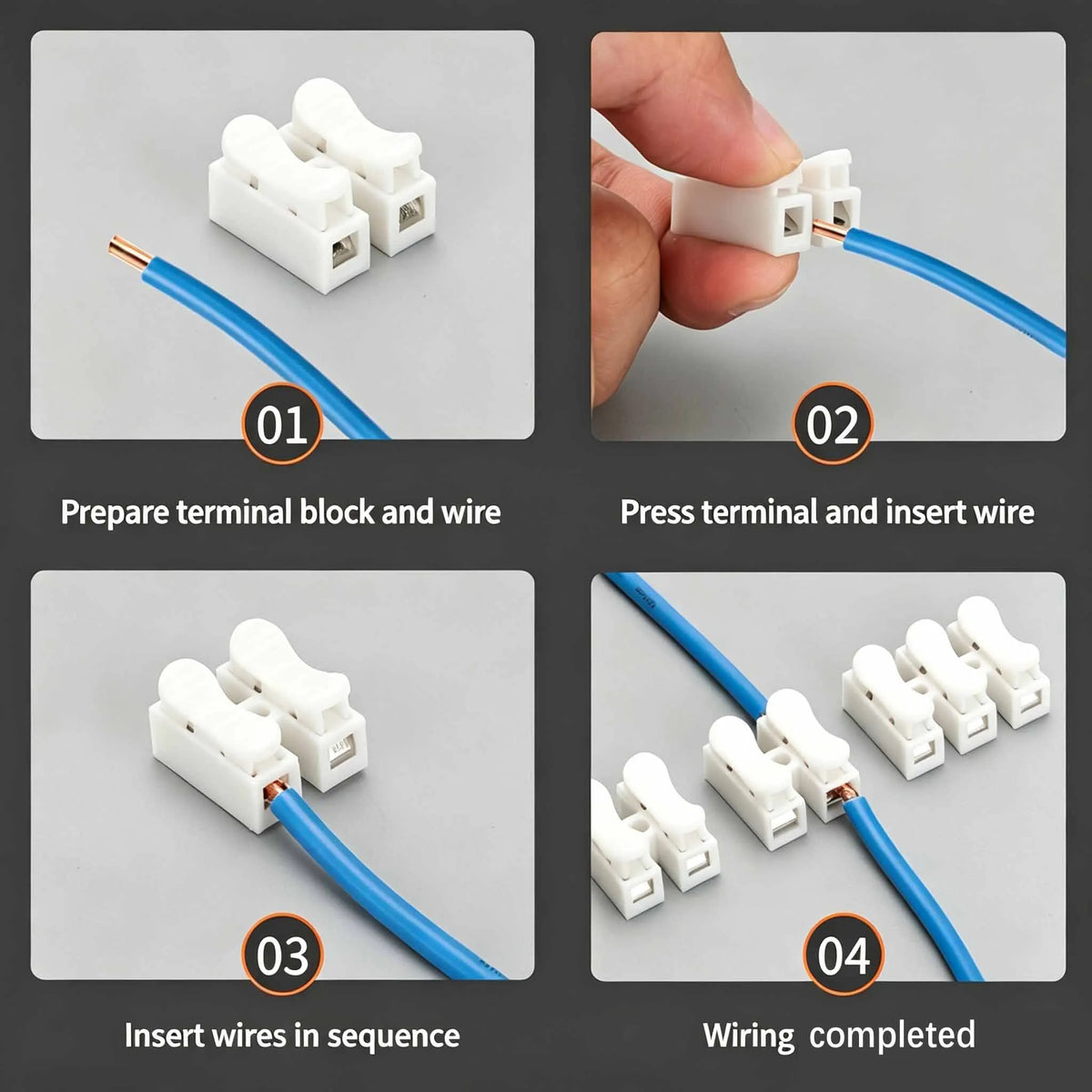 50/100Pcs 2Pin Push Quick Connect Terminal Block,Screw-Free Spring Clamp Connector,White Steel Contact for Industrial Wiring