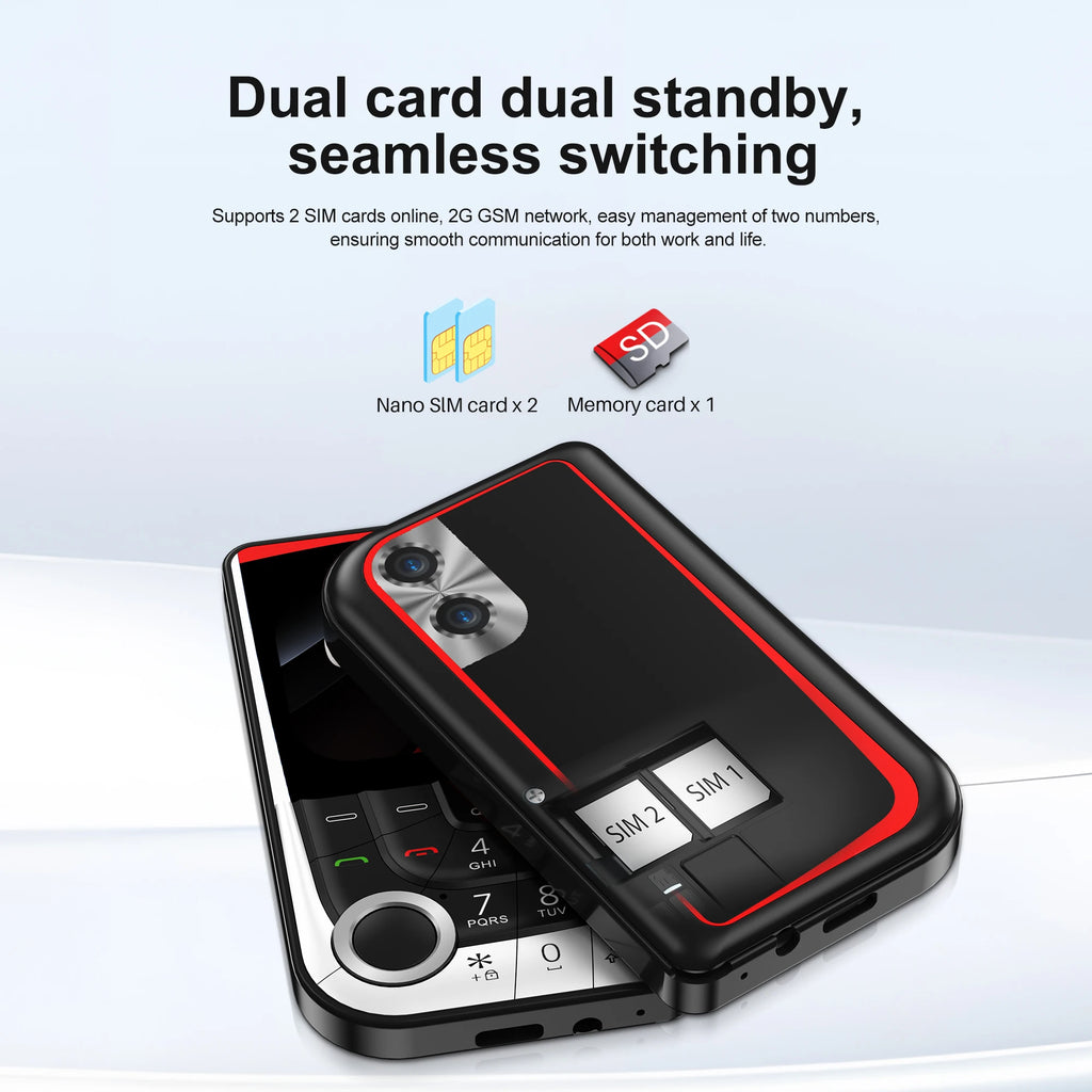 SERVO V10 2 SIM Card Small Mobile Phone Speed Dial Blacklist Flashlight Magic Voice 2.01" Display 2G GSM Button Cellphone Type-C