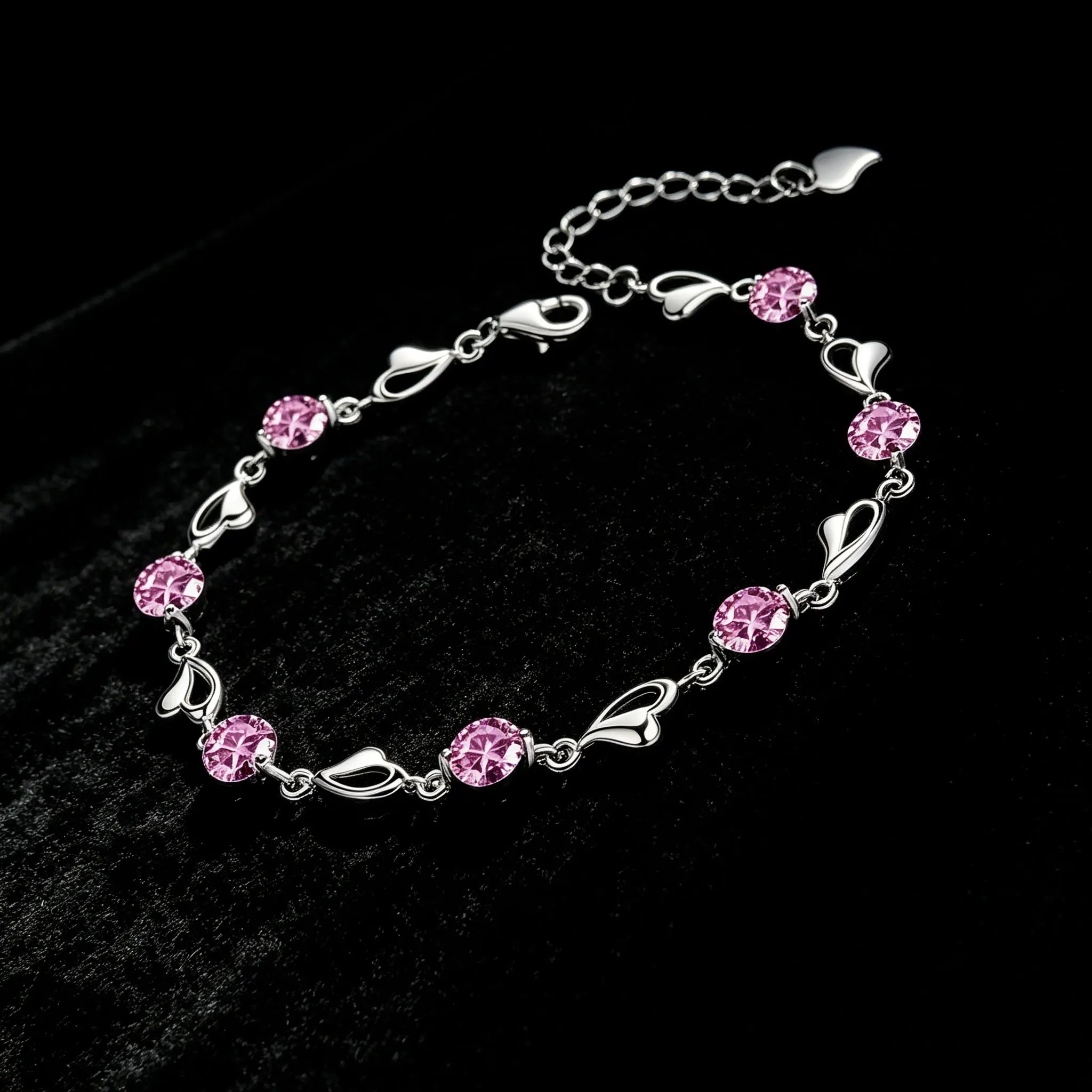 LYEE CYEE 925 Sterling Silver Heart Shaped Bracelet For Women vintage style Pink Moissanite Charm Bracelets Original Party Jewelry