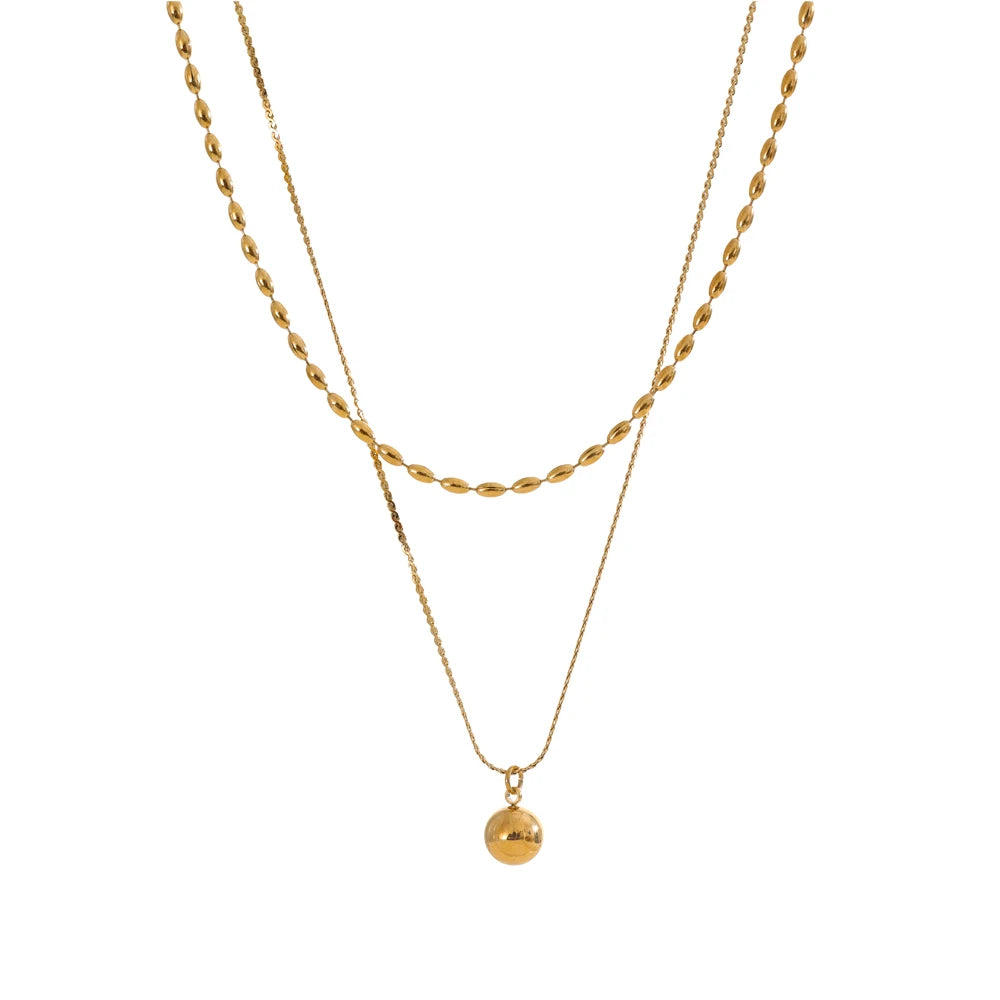 Yhpup Popular Stainless Steel Double Layer Chain Overlay Necklace Drop Beads Daily Arrivals Jewelry Water Resistant